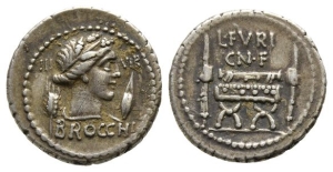 L. Furius Brocchus AR Denarius.