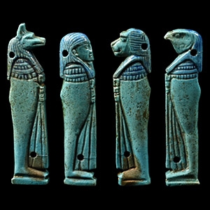 Egyptian Turquoise Glazed Faience Four Sons of Horus Mount Set