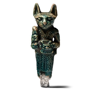 Egyptian Glazed Steatite Amulet of Bastet