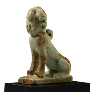 Egyptian Green Glazed Faience Amulet of a Seated Sphinx