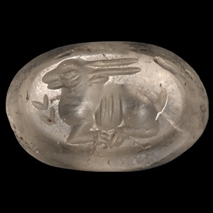 Sasanian Rock Crystal Stamp Seal with Hare
