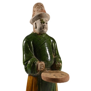 Chinese Ming Green-Glazed Musician with Drum