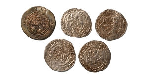 Group of Five [5] Islamic and Sasanian AR Coins.