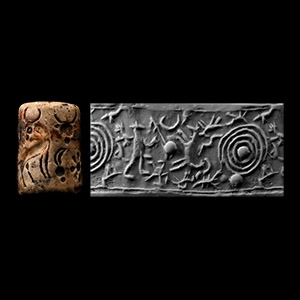 Cypriot Cylinder Seal of White Stone with Standing Figure