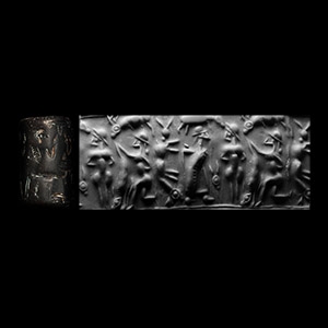 Syrian Haematite Cylinder Seal with Worshipping Figures