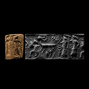 Anatolian Yellow Stone Cylinder Seal with Horned Quadruped