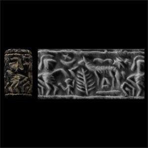 Levantine Black Stone Cylinder Seal with Standing Human Figure