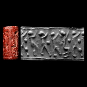 Levant Red Jasper Cylinder Seal with Figures