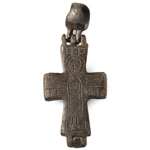 Byzantine Bronze Reliquary Cross Pendant