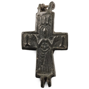 Byzantine Bronze Reliquary Cross Pendant Plate