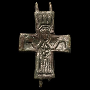 Byzantine Bronze Reliquary Cross Pendant Plate