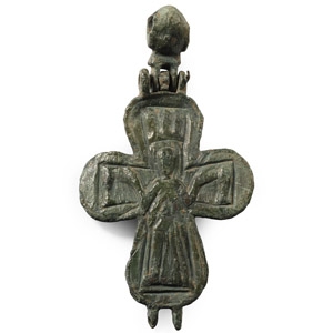 Byzantine Bronze Reliquary Cross Pendant Plate