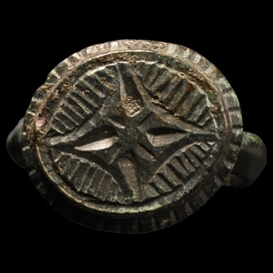 Medieval Bronze Ring with Cross in Lozenge