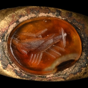 Roman Bronze Ring with Clasped Hands Gemstone