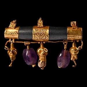 Roman Gold Amuletic Case Pendant with Menorah