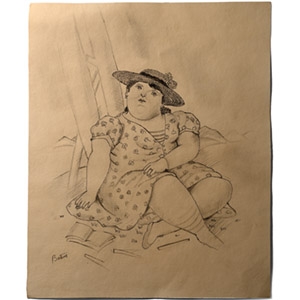 Seated Woman Drawing, Attributed to Fernando Botero (1932-2023)