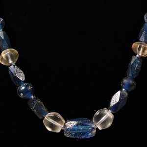 Western Asiatic Deep Blue Glass and Rock Crystal Necklace