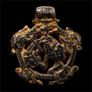 Scandinavian Viking Silver-Gilt Oseberg Style Gripping Beast Pendant