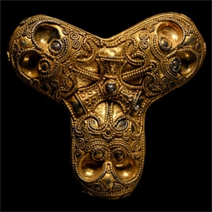 Scandinavian Viking Silver-Gilt Trefoil Brooch with Beasts