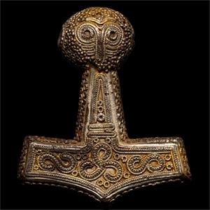 Scandinavian Viking Silver-Gilt Filigree Thors Hammer Pendant