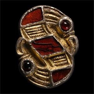 Frankish Silver-Gilt S-Shaped Bird Brooch with Garnets