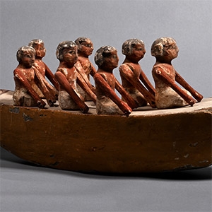 Egyptian Wooden Model Boat with Oarsmen