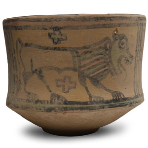 Indus Valley Painted Terracotta Vessel with Lion and Gryphon