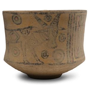 Indus Valley Painted Terracotta Vessel with Lion and Oxen