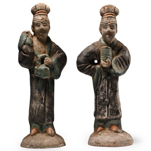 Chinese Late Qing Dynasty  Pair of Female Court Attendants