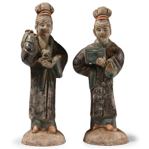 Chinese Qing Pair of Female Attendants