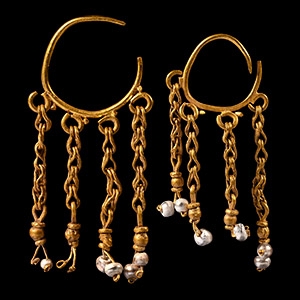 Late Roman Gold Earrings with Pearl Drops