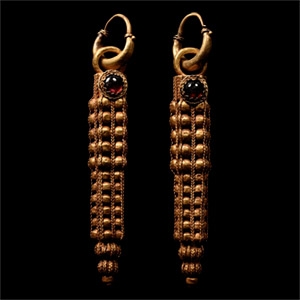 Large Holy Land Gold and Garnet Drop Earrings