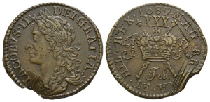 Ireland. Stuart, James II AE Halfcrown.