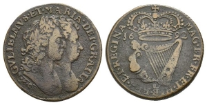 Ireland. Stuart (Orange) William and Mary CU Halfpenny.