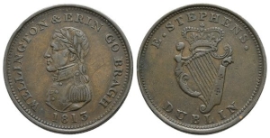 Ireland. Wellington and Erin Go Bragh CU Penny Token.