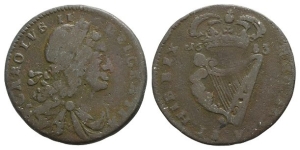 Ireland. Stuart, Charles II CU Halfpenny.