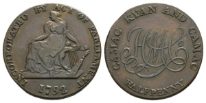 Ireland. Camac Kyan and Camac CU Halfpenny Token.