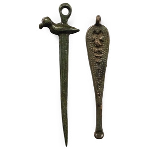 Viking Period Bronze Ear Scoop and Pin Group