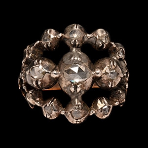 Georgian Gold Ring with Diamond Cross in Oval Cluster