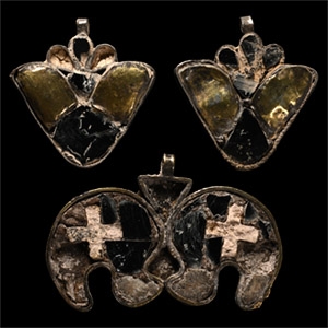 Elamite Silver Pendant with Gold Glass Inlays