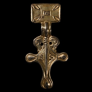 Frankish Silver-Gilt Bow Brooch with Beast Heads
