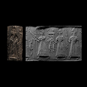 Large West Iranian Grey Stone Cylinder Seal with Figures