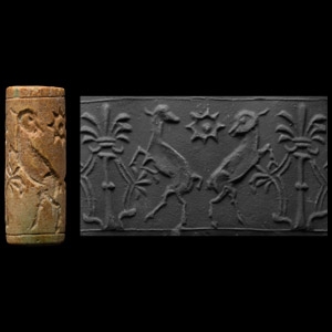 Eastern Syrian Faience Cylinder Seal with Worship Scenes