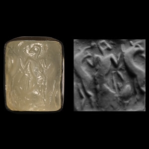 Akkadian Rock Crystal Cylinder Seal Section in Silver Ring