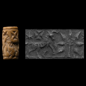 Neo-Assyrian Cream Stone Cylinder Seal with Bull