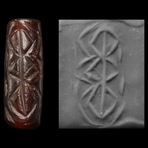 Old Babylonian Red Agate Cylinder Seal with Geometric Design