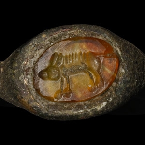Roman Bronze Ring with Boar Gemstone