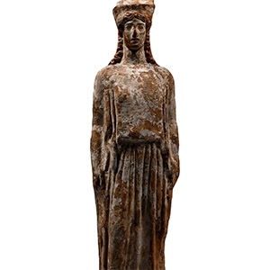 Large Attic Greek Terracotta Statue of Kore with Sea Encrustations
