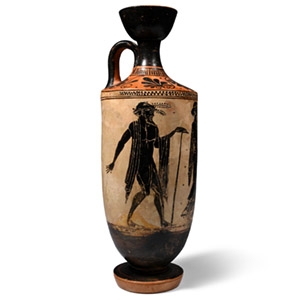 Greek Attic Terracotta Black Figure Painted Lekythos Attributed to the Athena Painter