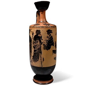 Greek Terracotta White-Ground Painted Lekythos Attributed to the Athena Painter